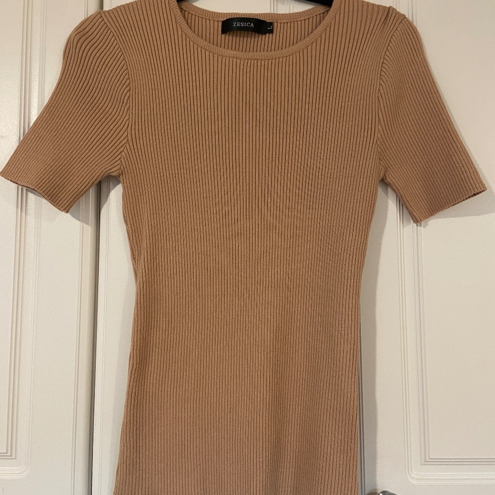 Zesica ribbed-knit sweater shirt